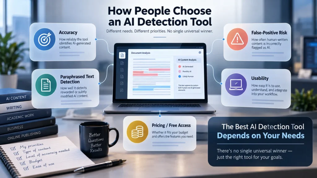 AI detector comparison of accuracy, false positives, paraphrased text, usability, and pricing